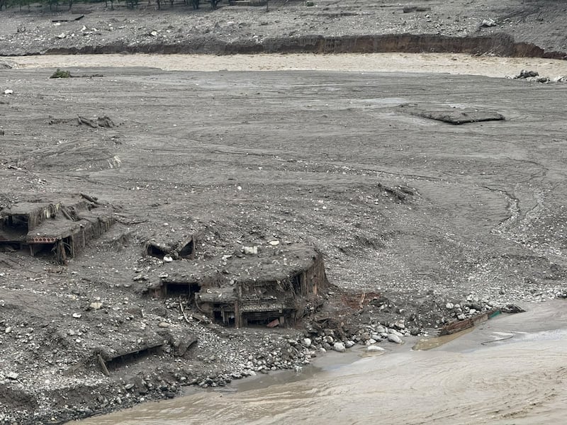The roof of one building is all that can be seen of Tribhuvan Trishuli Secondary School. Photo: Rajendra Dawadi