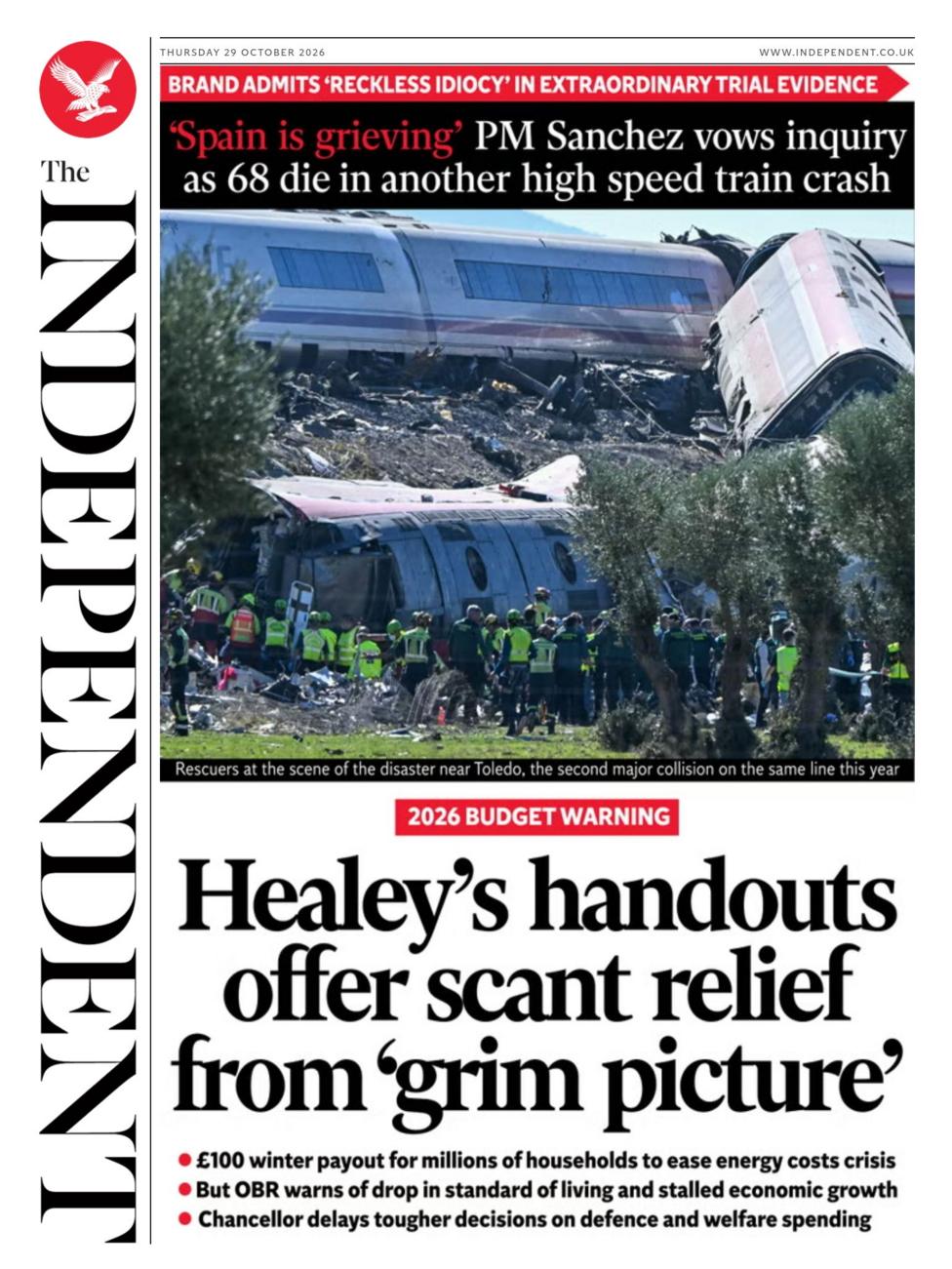 The Independent gazetasi birinchi sahifasidagi sarlavha: «Hilayning pul to‘lovlari «qorong‘i manzaradan» ozgina yengillik beradi».
