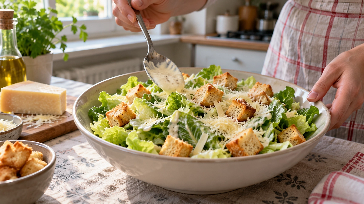 Caesar salad at home: sauce and croutons just like in a restaurant. Photo © AI illustration: created by the Life.ru editorial team using ChatGPT (OpenAI)