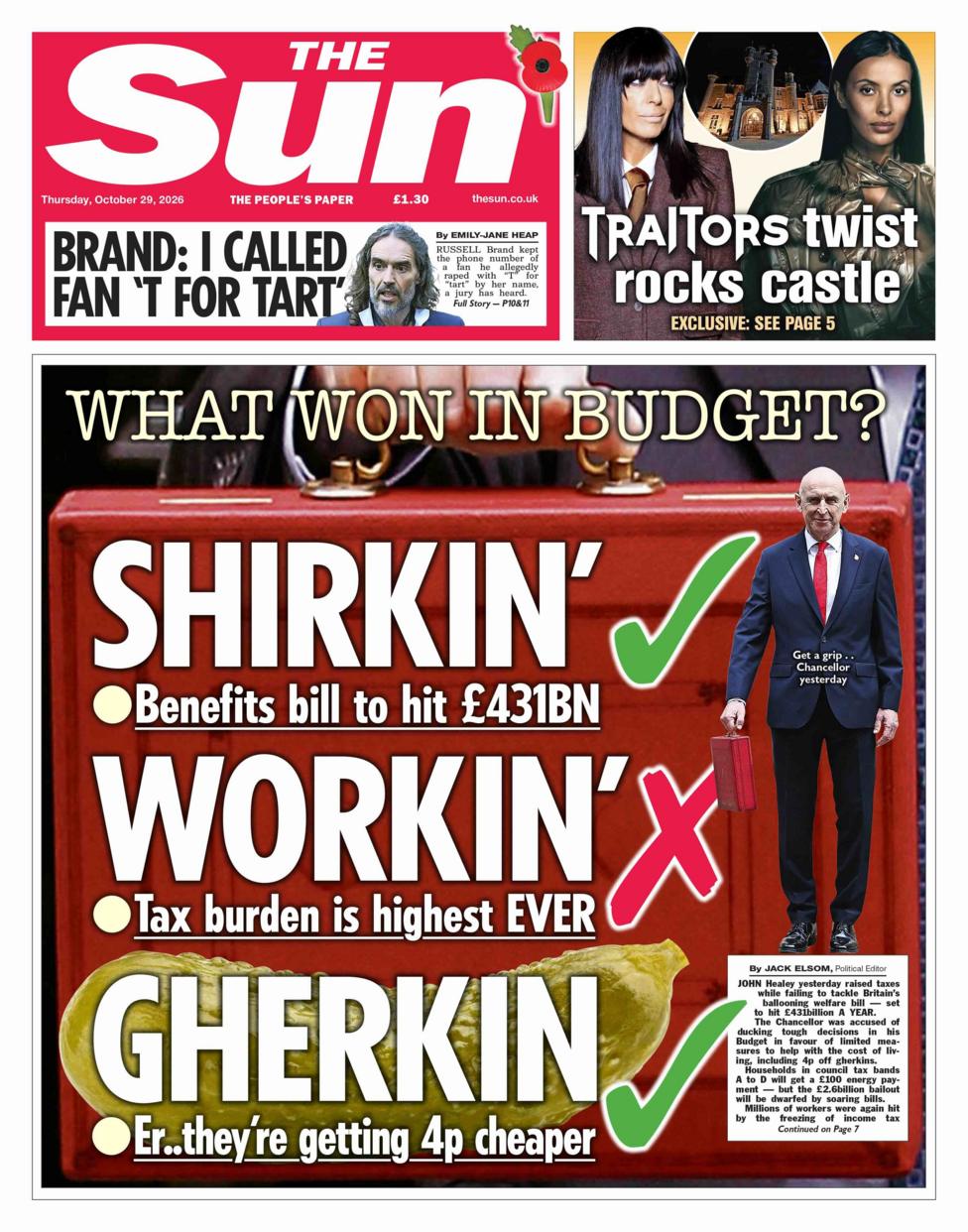The Sun gazetasi birinchi sahifasidagi sarlavha: «Qochdi, ishladi, bodring».