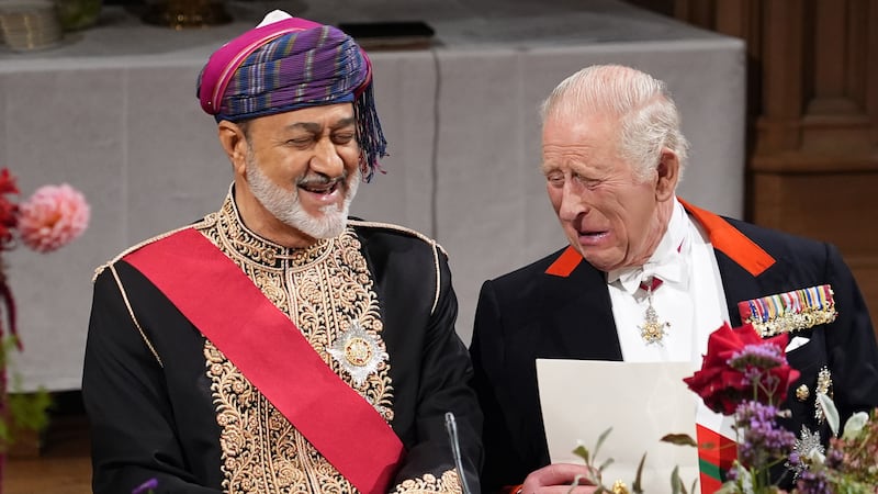 King Charles and Sultan Haitham share a joke. Getty Images