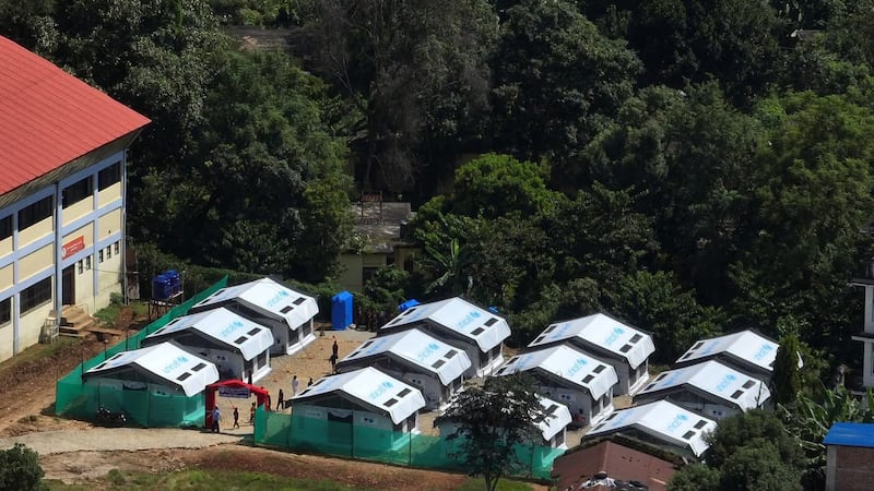 Twenty tents provided by Unicef serve as a temporary school for more than 1,600 pupils of a Nepal secondary school that was washed away in the country's worst floods in August this year. Photo: Rajendra Dawadi