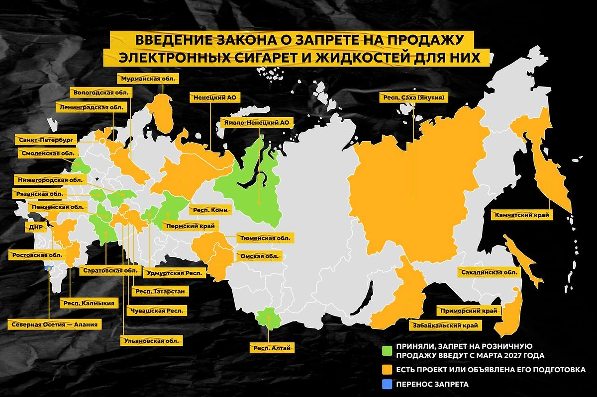 Map of restrictions on vapes in Russian regions. Photo © SHOT ПРОВЕРКА