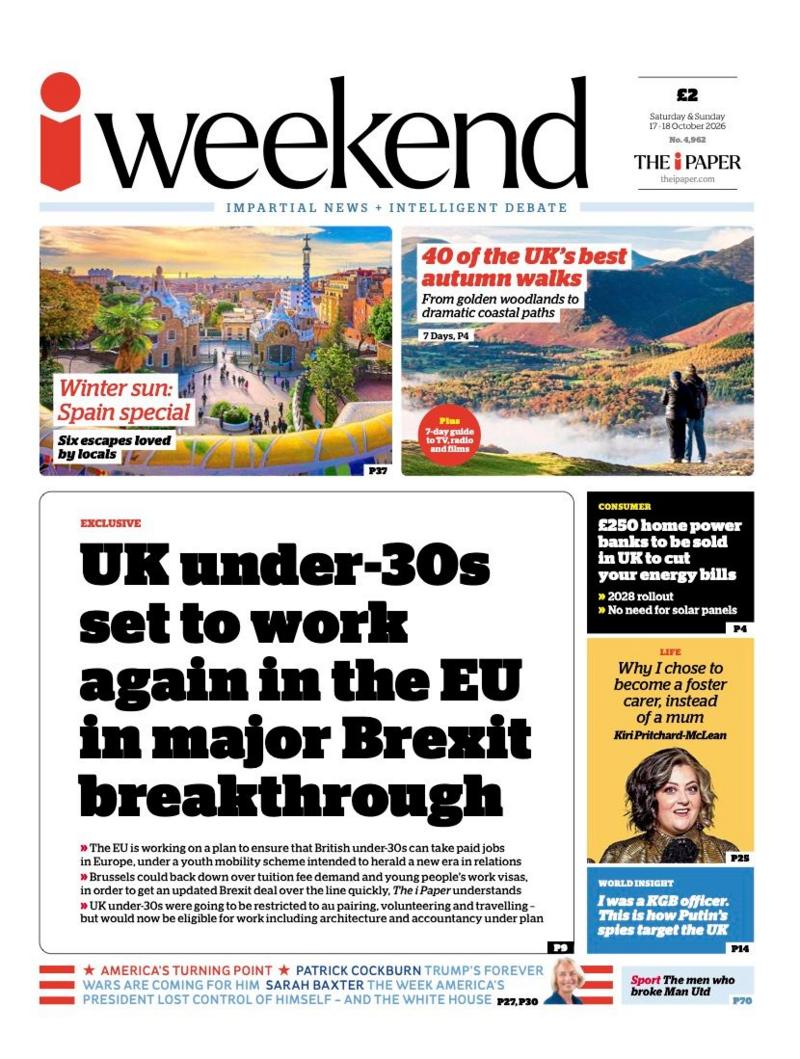 The headline on the front page of the iWeekend reads: “UK under-30s set to work again in the EU in major Brexit breakthrough”.
