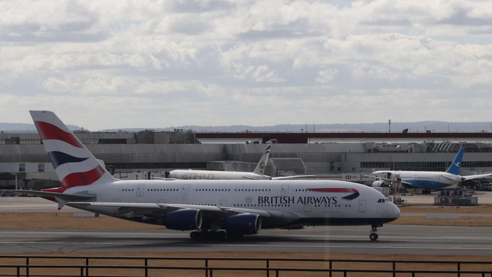 A British Airways plane on a runway at a terminal in Heathrow Airport, Britain, 09 September 2026.
