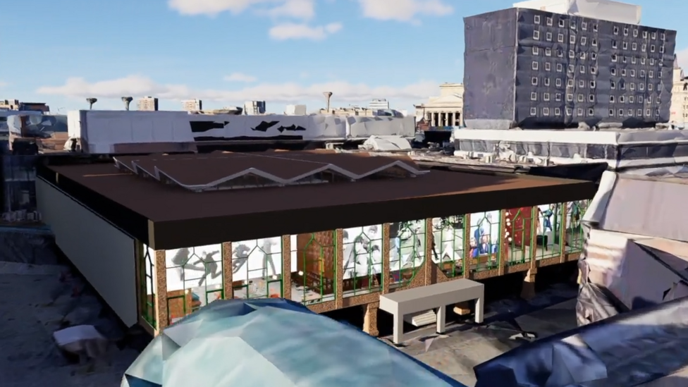 A CGI impression of how St Johns Market could look features large images of The Beatles in the windows