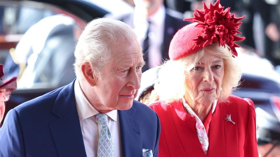 King Charles III and Queen Camilla arriving at the Senedd.