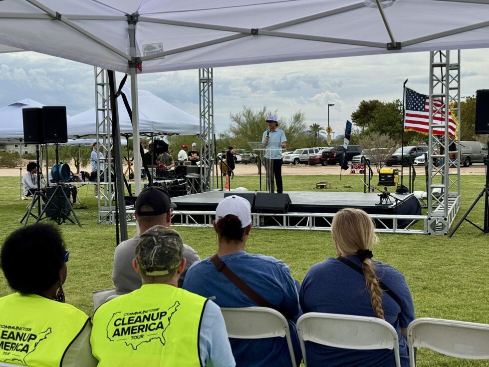 Ultra-conservative content creator Taylor Sharp addresses the audience at an event organised by Turning Point USA at Paradise Valley Park in Phoenix on October 10, 2026