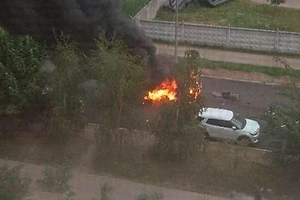 The moment of a car explosion in Balashikha caught on video