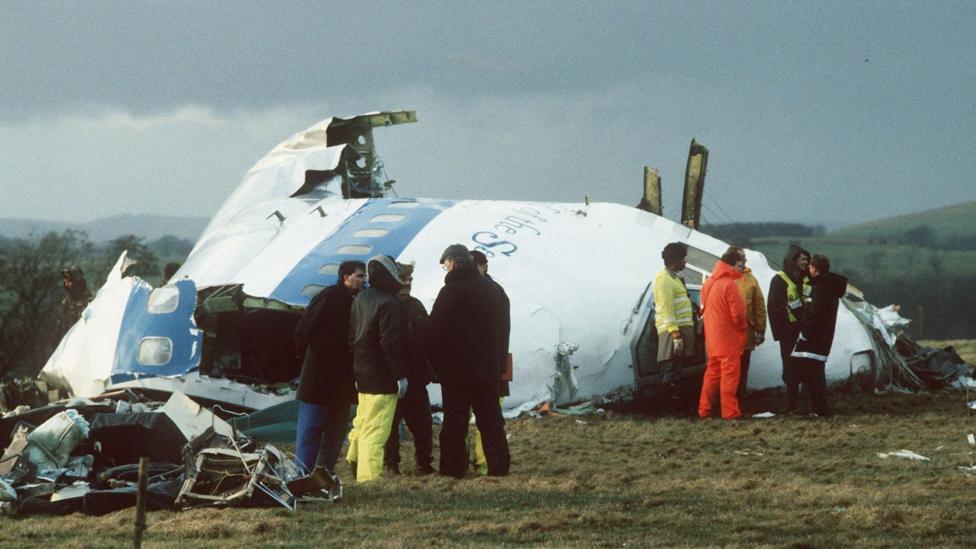 File photo of the wrecked nose section of the Pan-Am Boeing 747 in a Scottish field at Lockerbie.