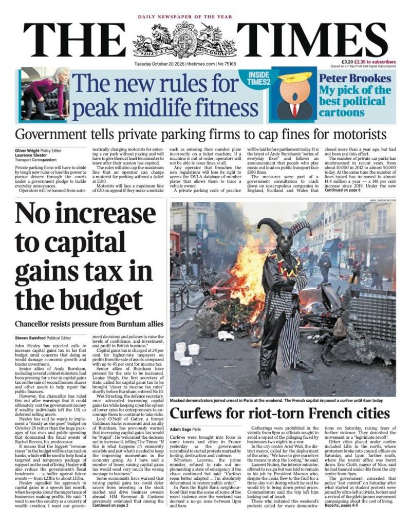 "No increase to capital gains tax in the budget," reads the headline on the front page of the Times.