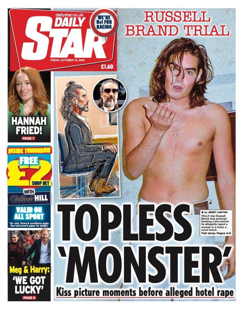 The headline on the front page of the Daily Star reads: 'Topless "monster".'