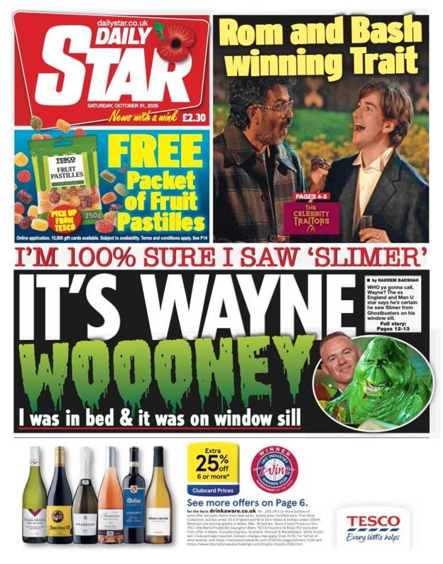 The headline on the front page of the Daily Star reads: 'It's Wayne WOOONEY'.