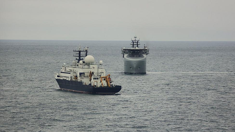 Undated handout photo issued by Royal Navy of RFA Proteus monitoring Russian ship Yantar in November 2024