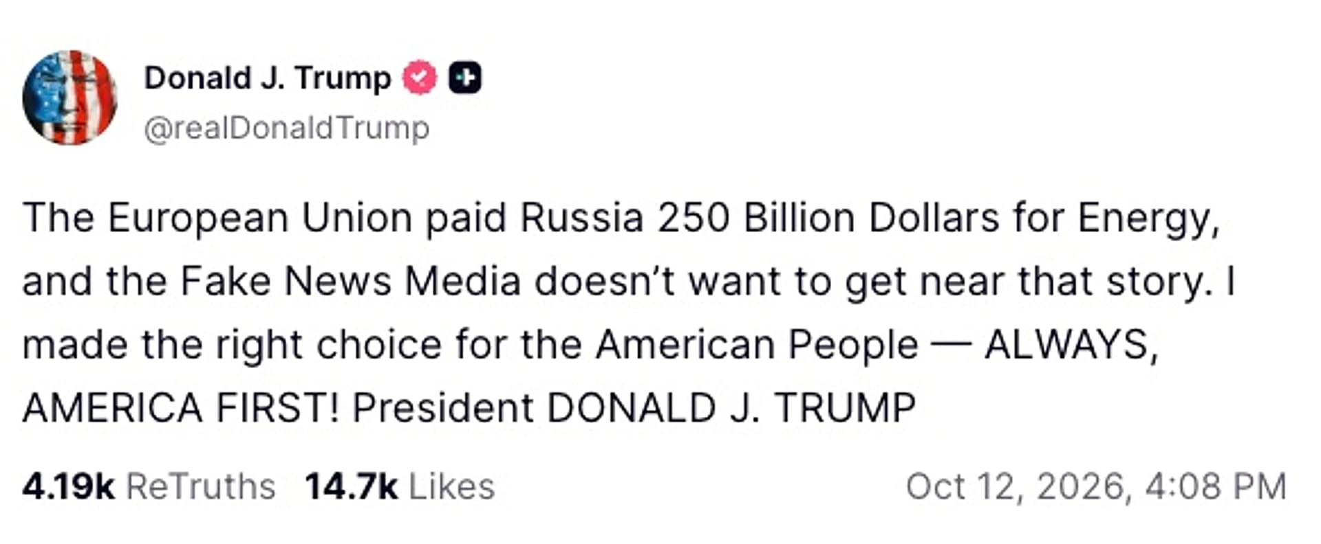 US President Donald Trump / Truth Social