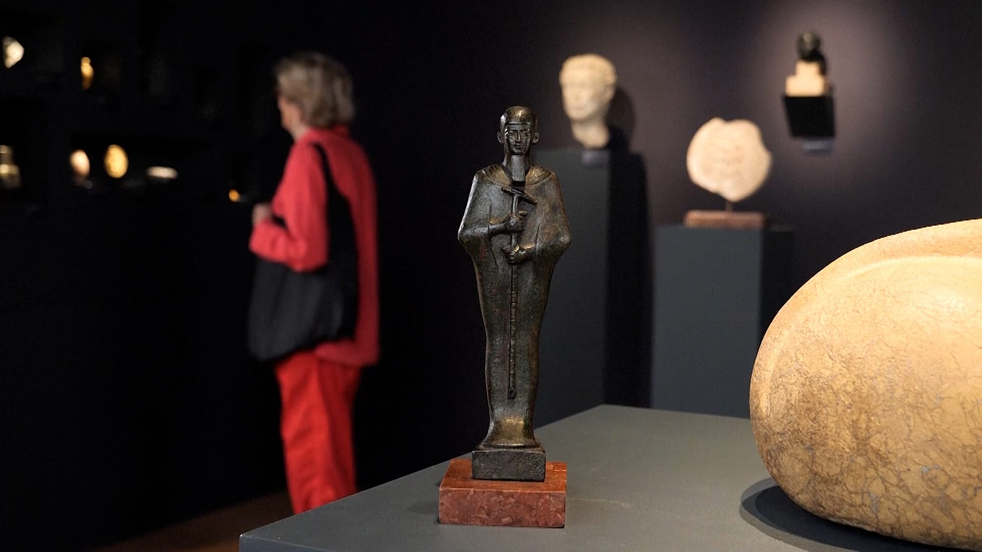 Egyptian bronze of god Ptah with gold inlaid eyes 
