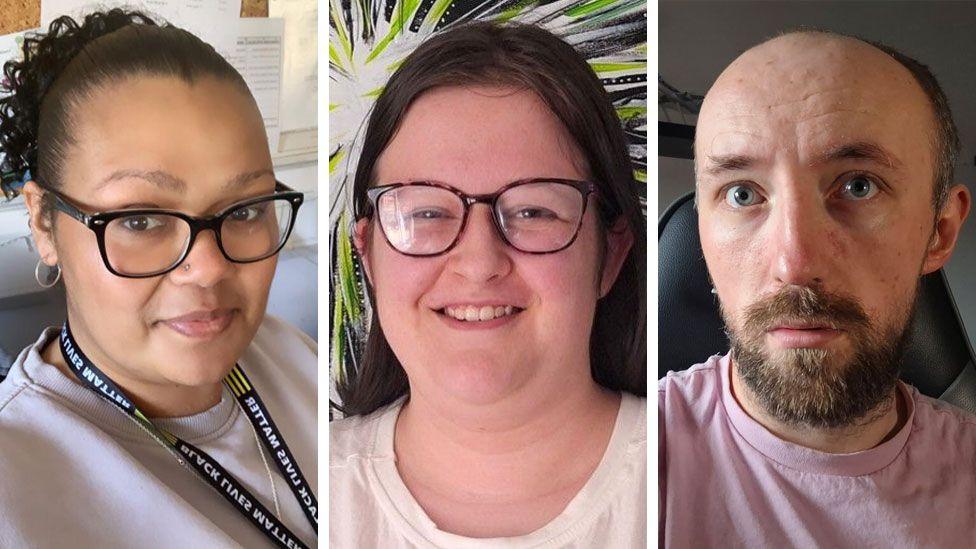 (chapdan o‘ngga) Xloya Chin-Saad, Emili Nelson va Robert Portlokning yig‘ma surati