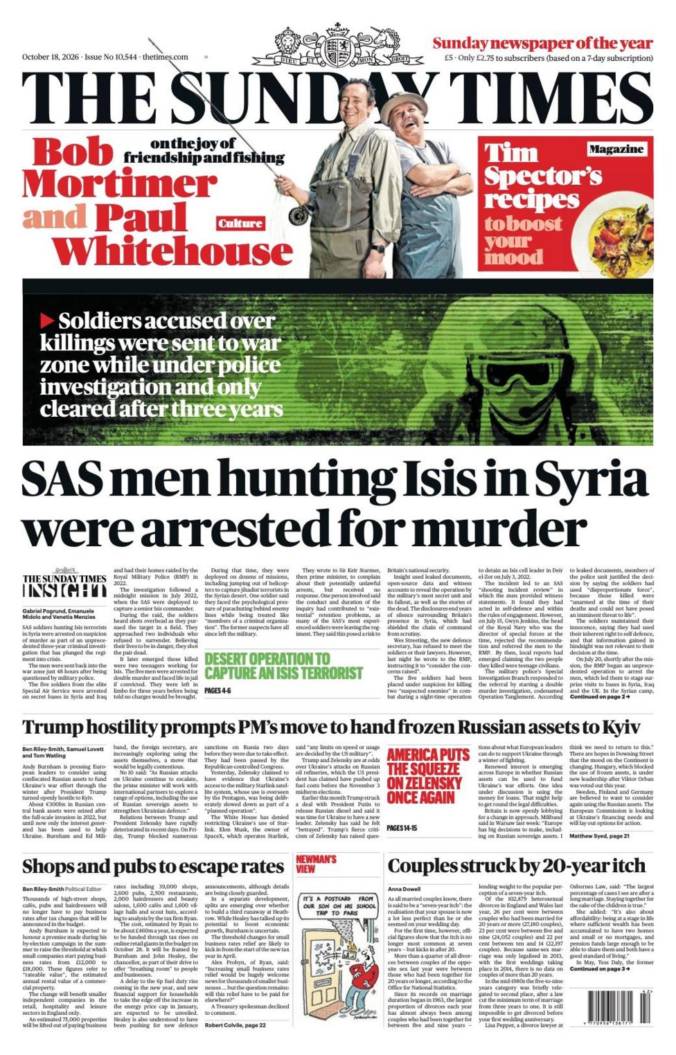 The headline on the front page of the Sunday Times reads: “SAS men hunting Isis in Syria were arrested for murder”.