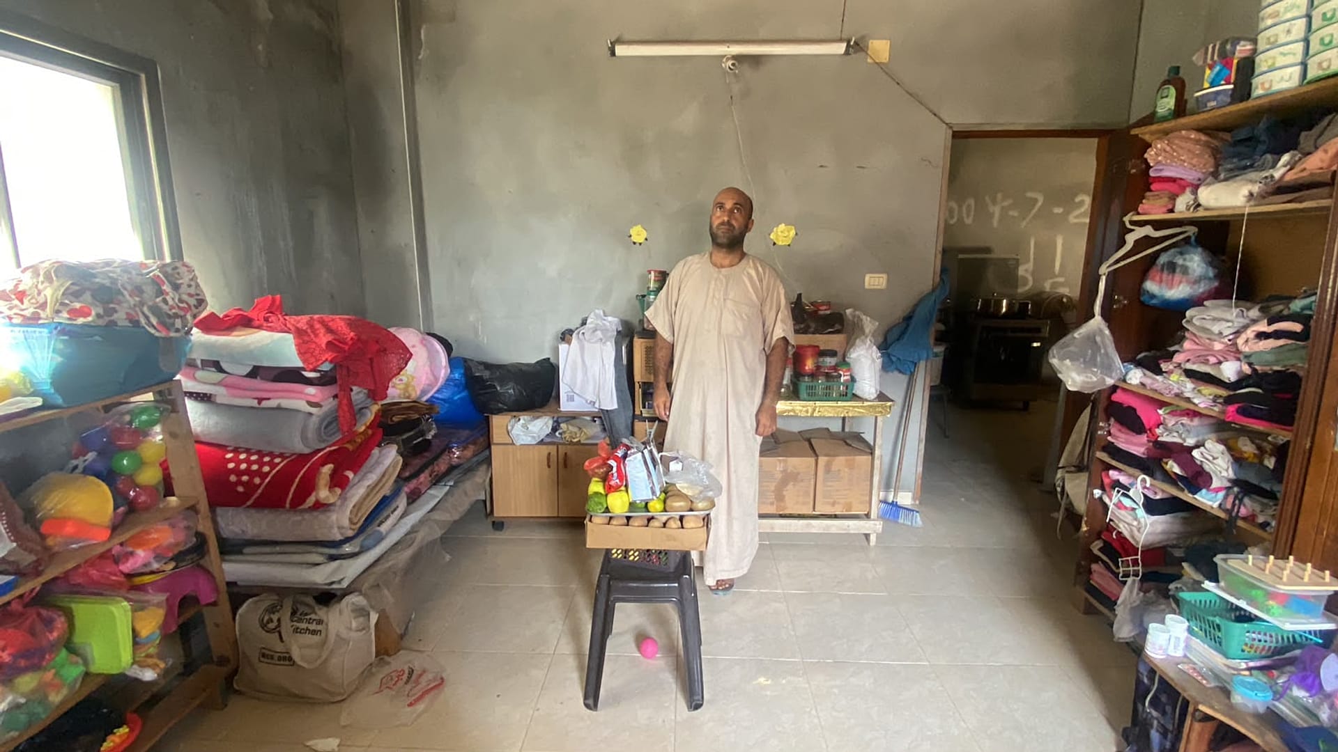 Abdullah Siyam inside his home in Al-Mughraqa, west of Gaza City