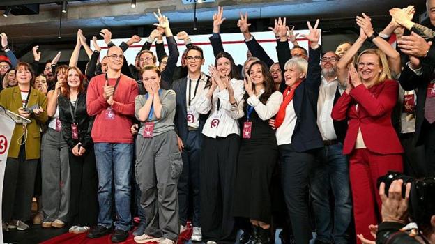 Members of the Student List celebrate victory in Serbia's parliamentary election
