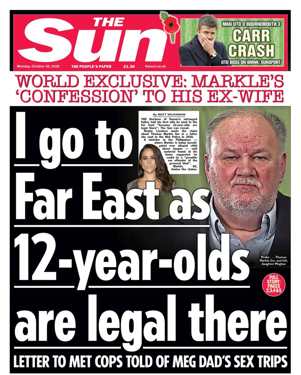 The headline on the front page of the Sun reads: “I go to Far East as 12-year-olds are legal there”.