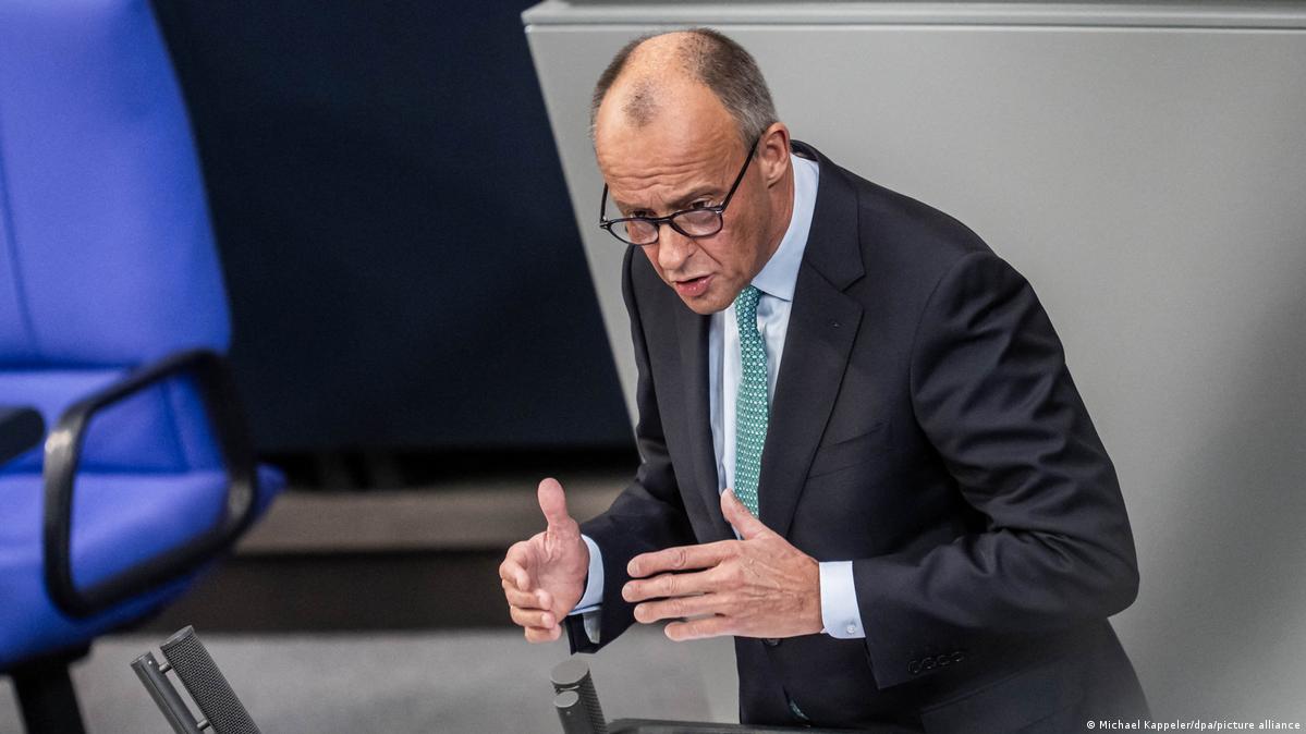 German Chancellor Friedrich Merz addresses lawmakers during a government statement in the Bundestag in Berlin on October 14, 2026