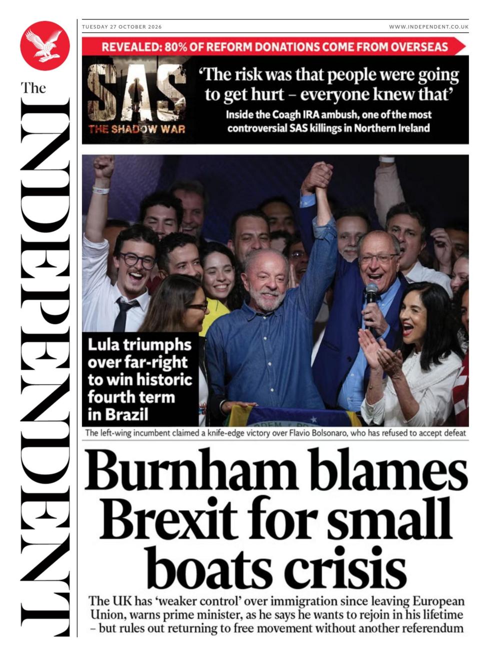 Independent gazetasi birinchi sahifasidagi sarlavha: «Bernxem kichik qayiqlar inqirozida Brextni aybladi».