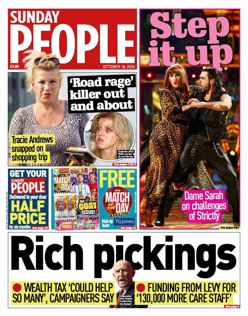 The headline on the front page of the Sunday People reads: “Rich pickings”.