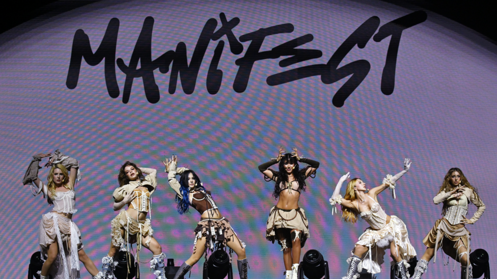 Turkish girl group Manifest, formed of Esin Bahat, Hilal Yelekçi, Lidya Pınar, Mina Solak, Sueda Uluca and Zeynep Sude Oktay perform their first UK concert at Wembley Arena on October 16, 2026 in London, England