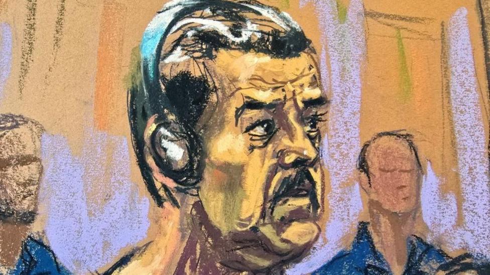 Venezuela's captured President Nicolas Maduro attends his arraignment to face U.S. federal charges including narco-terrorism, conspiracy, drug trafficking, money laundering and others, at the Daniel Patrick Moynihan United States Courthouse in Manhattan, New York City, U.S., January 5, 2026 in this courtroom sketch (court drawing). REUTERS/Jane Rosenberg