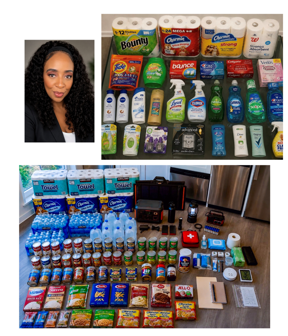 Pictures of Nicole Bonds and her emergency supplies
