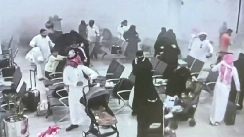 A screengrab from CCTV footage shows the aftermath of a Houthi attack on Abha airport this month. AFP