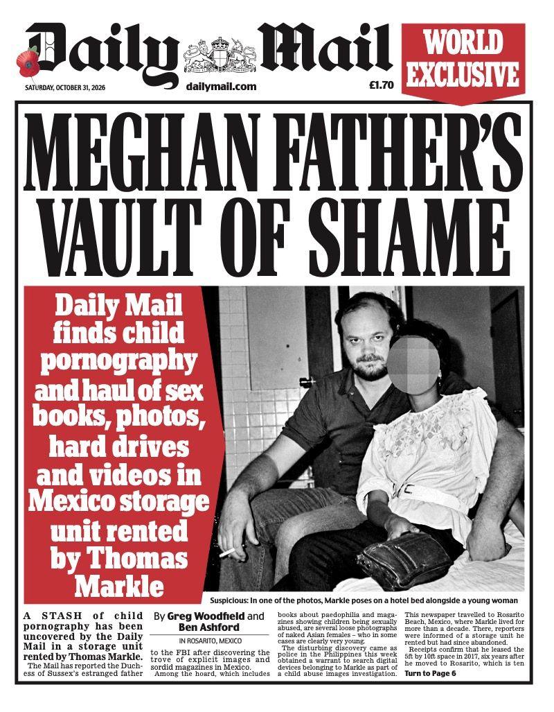 The headline on the front page of the Daily Mail reads: 'Meghan father's vault of shame'.