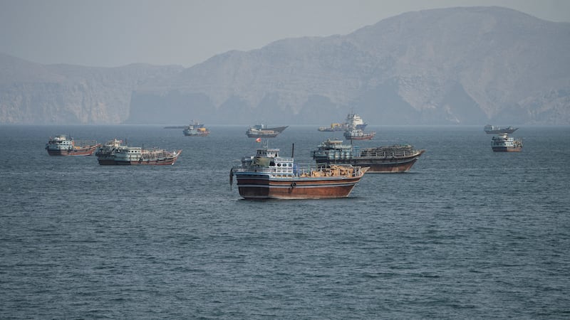 Vessels in the Strait of Hormuz, as seen from Musandam, Oman, October 2, 2026. Reuters