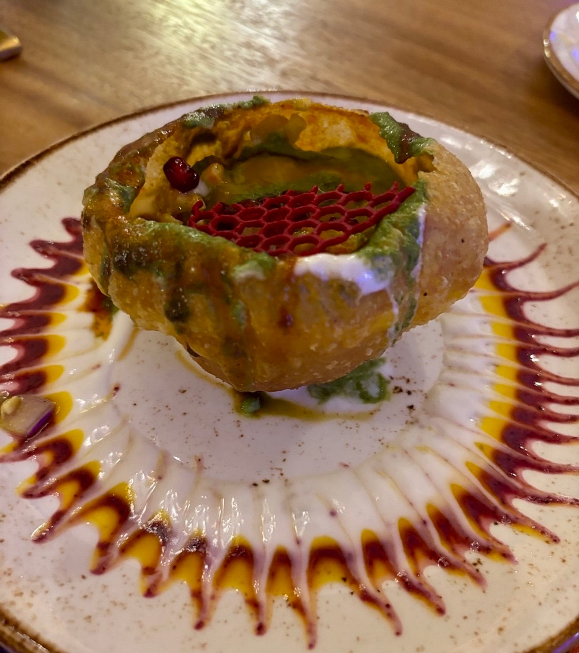 The kachori chat, where each bite was a mixture of crunchy texture from the flaky casing to the spiced mixed vegetable filling, was the star of Raga Route's menu.