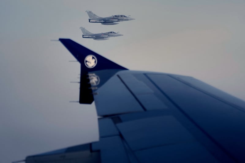 Rafale jets accompanied French President Emmanuel Macron's trip to Doha. Reuters