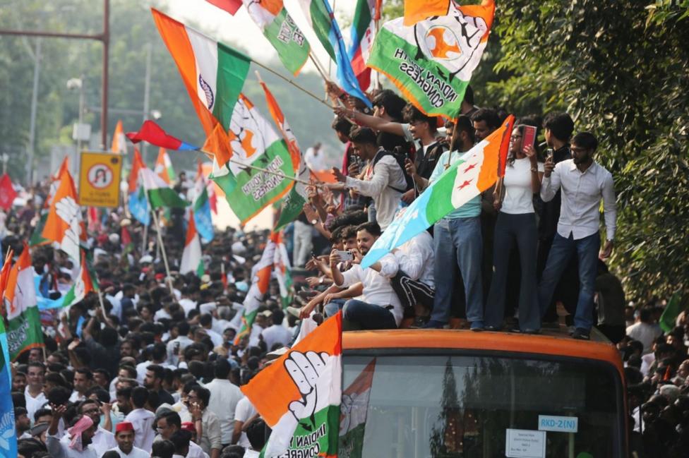 Protesters participate in a march demanding the resignation of Chief Election Commissioner of India, Gyanesh Kumar, over alleged voter roll irregularities in New Delhi, India, 12 October 2026. Led by opposition leader Rahul Gandhi, a march proceeded to the Supreme Court to submit a petition challenging the Election Commission's Special Intensive Revision (SIR) process, according to the Indian National Congress.