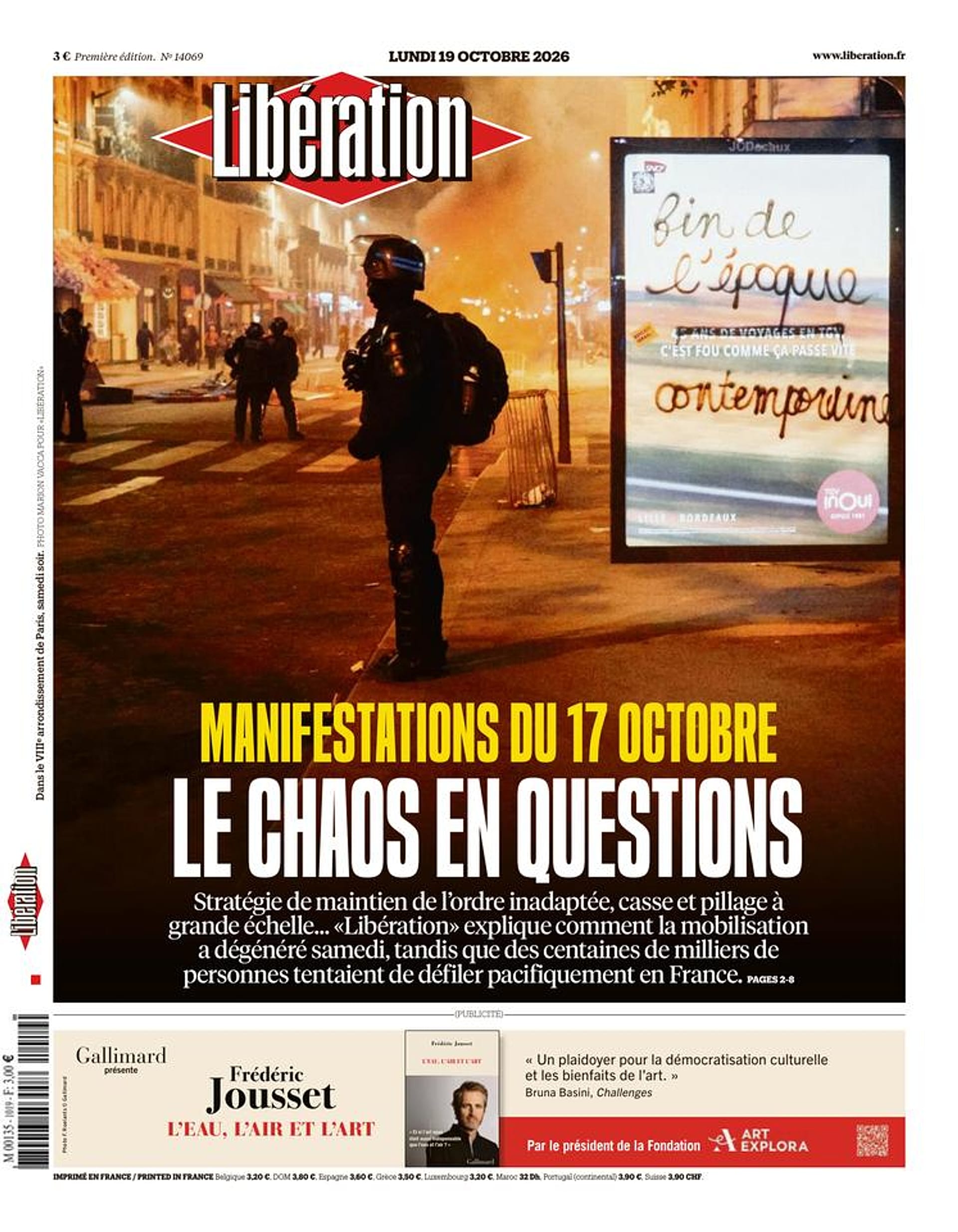 The "front page" of Libération, Monday 19 October 2026.