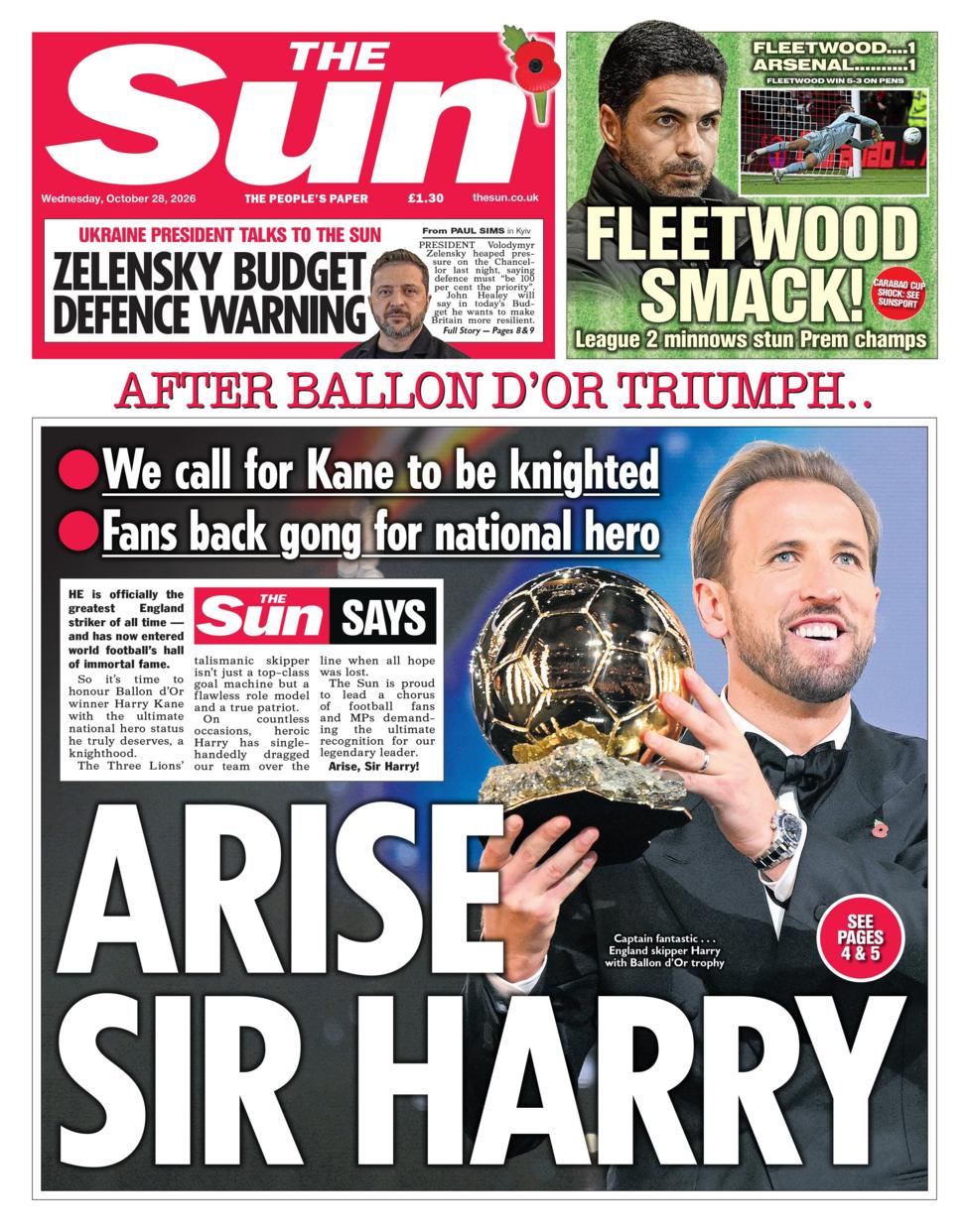 The headline on the front page of the Sun reads: 'Arise Sir Harry'.