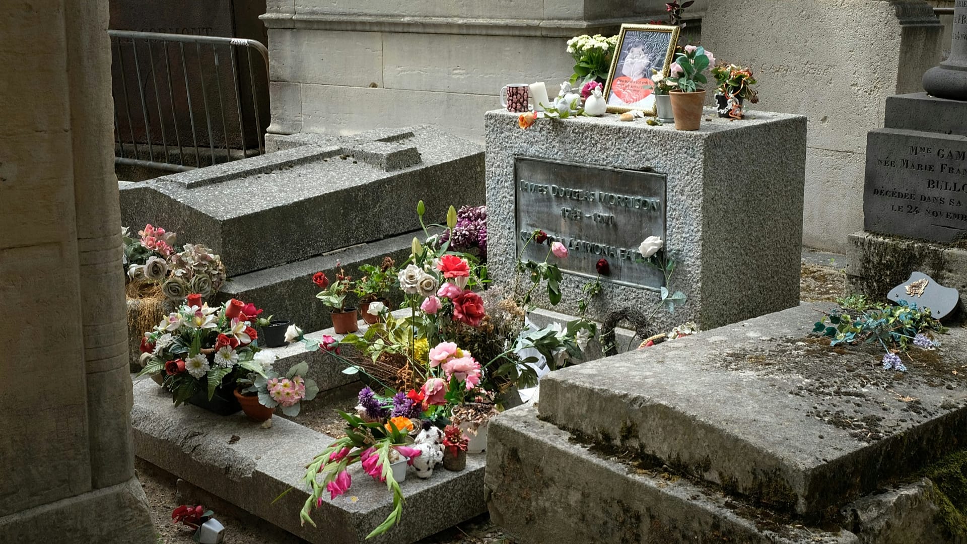 Jim Morrison’s grave in Père Lachaise Cemetery in Paris