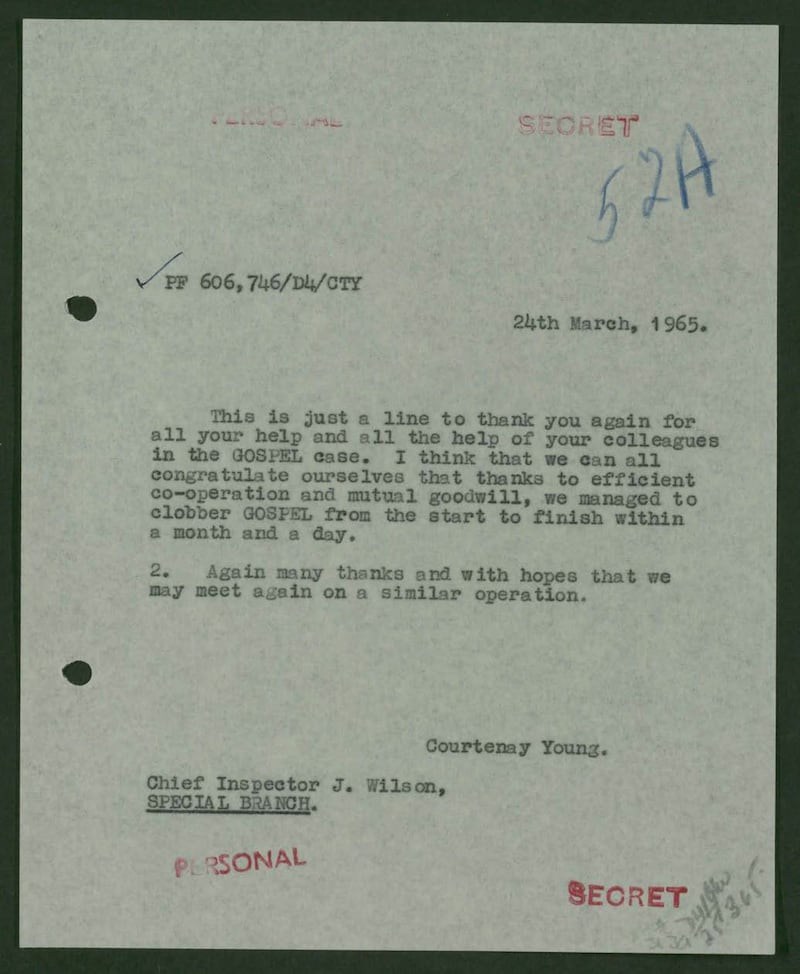 Bosh inspektor Jock Wilsonga minnatdorchilik xati. Photo: The National Archives