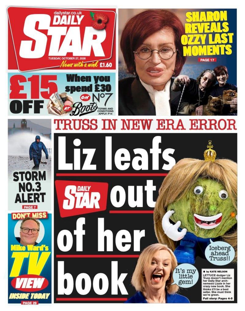 Daily Star gazetasi birinchi sahifasidagi sarlavha: «Liz Daily Starni kitobidan chiqarib tashladi».