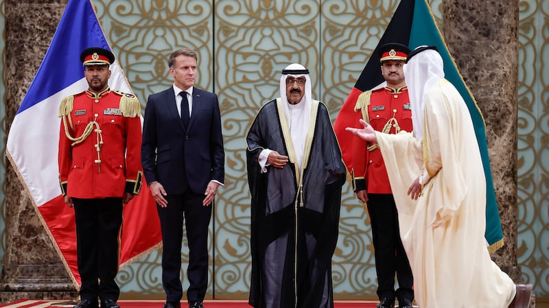 A welcoming ceremony for Mr Macron. Reuters