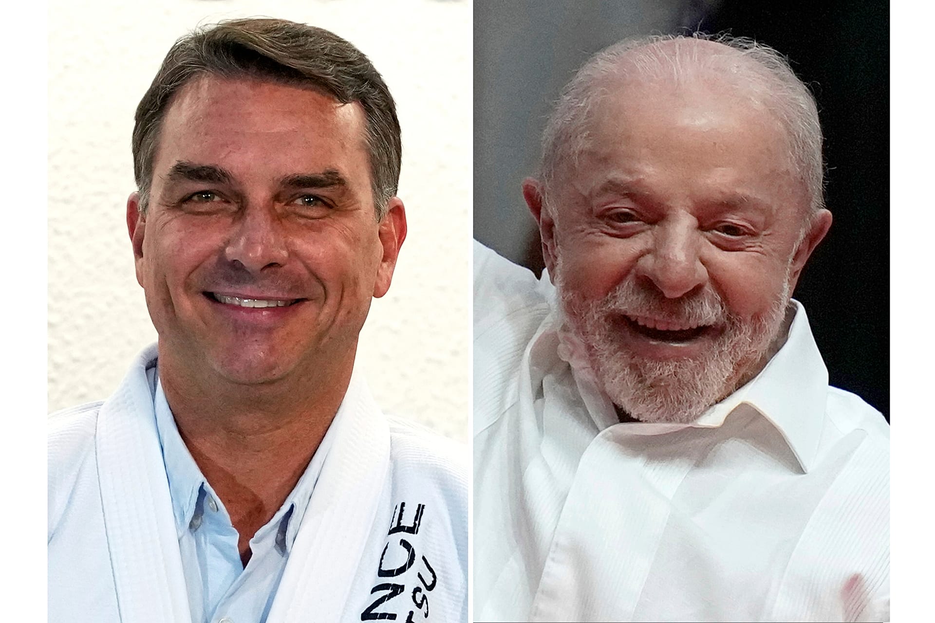 FILE - This combination of photos shows Flavio Bolsonaro, left, in Sao Paulo, on Sept. 29, 2026 and Luiz Inacio Lula da Silva in Rio de Janeiro, on Sept. 23, 2026. 