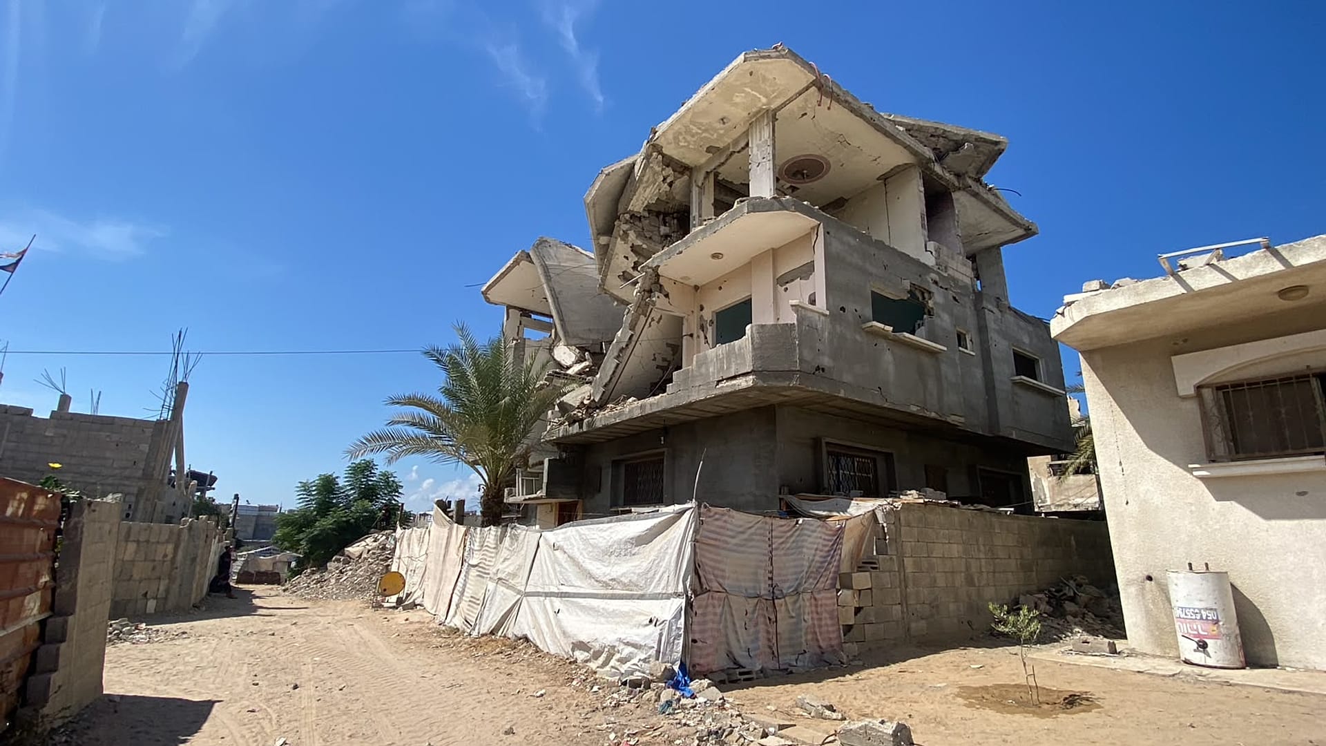 The remains of a house destroyed by shelling in Al-Mughraqa, west of Gaza City, Gaza Strip