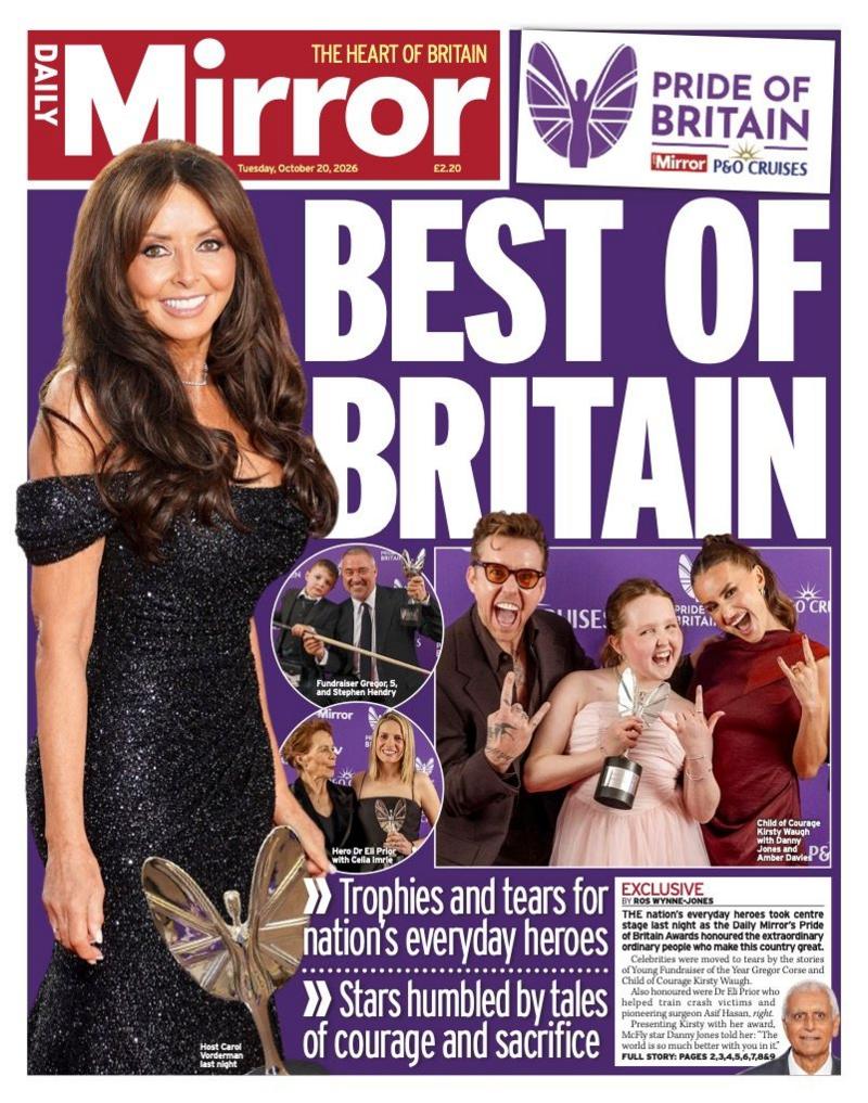 "Best of Britain," reads the headline on the front page of the Daily Mirror.