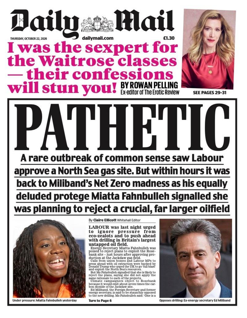Daily Mail gazetasining birinchi sahifasidagi sarlavha: 'Pathetic.' (Achinarli.)