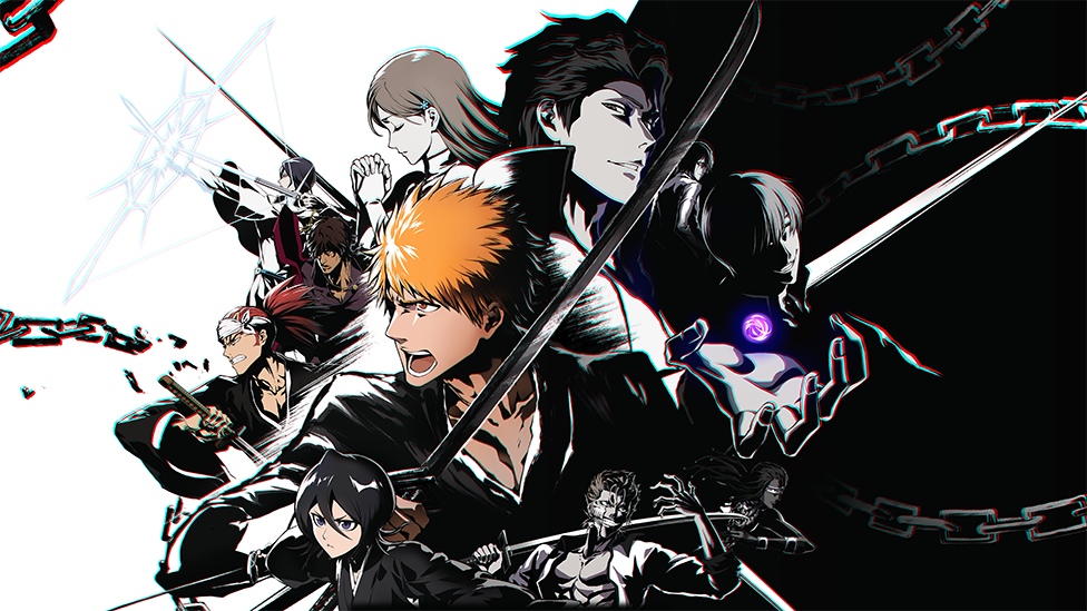 Bleach uchun yaratilgan rasmda Ichigo Kurosaki Bleach qahramonlaridan to‘qqiz nafardan iborat guruh markazida turibdi. Har biri o‘ziga xos uslubda chizilgan va farqli kiyim yoki belgiga ega. Rasm o‘rtasidan diagonal chiziq o‘tib, guruhni «yorug‘» va «qorong‘i» tomonlarga bo‘lib turadi.