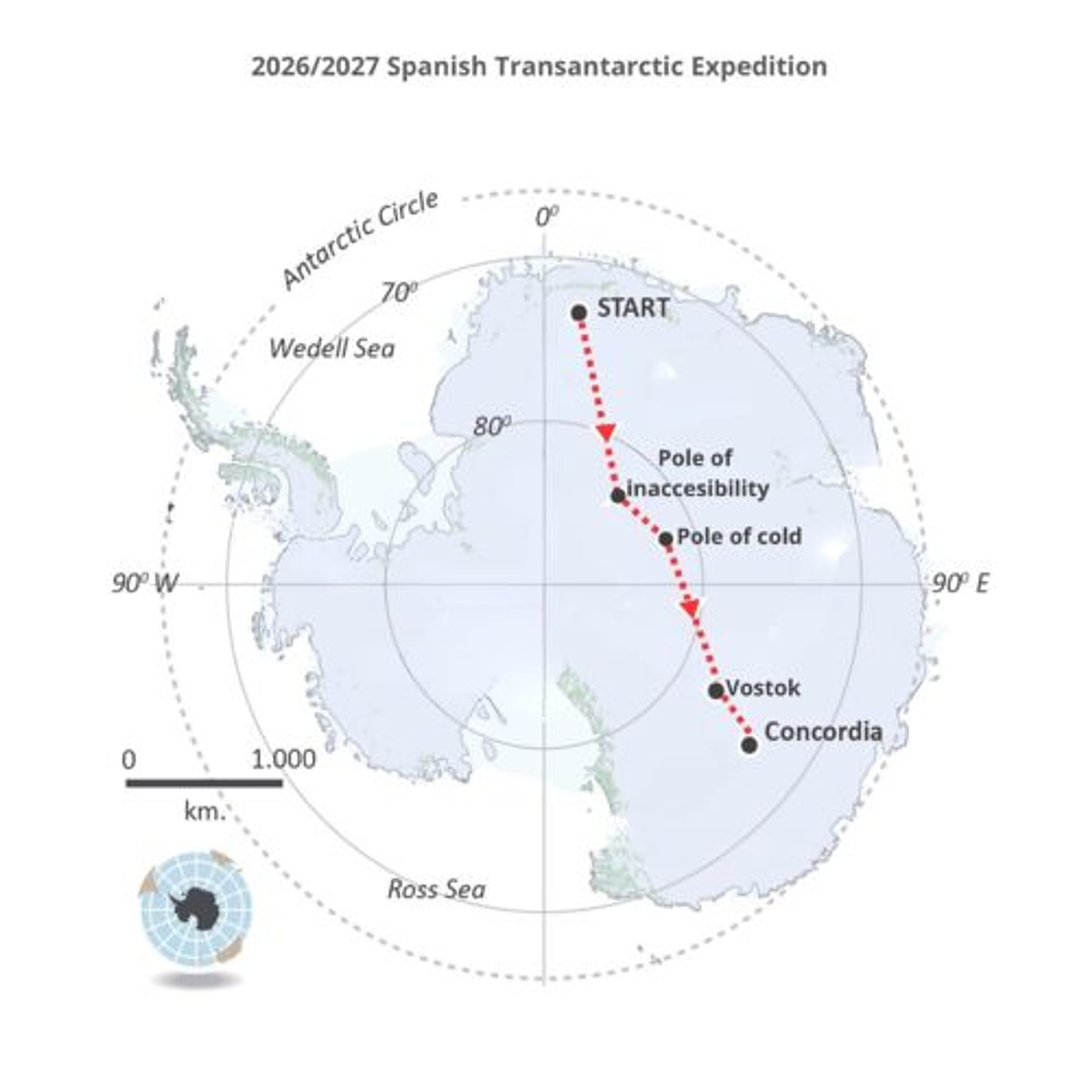 Route of the Antarctic Wind Sled 2026-2027 expedition.