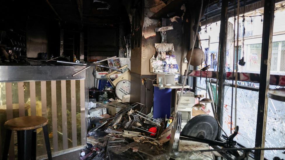 The destroyed interior of the restaurant La Barrique, in Paris 